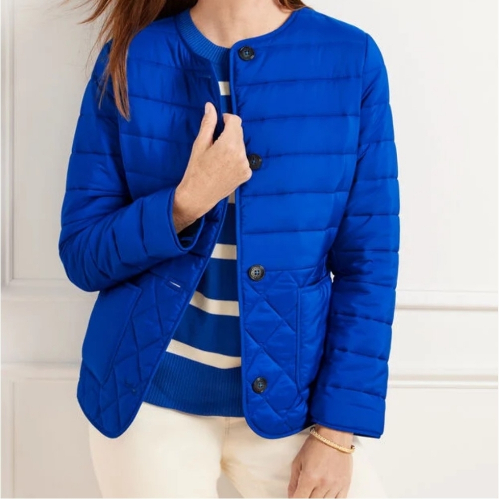 Talbots Collarless Quilted Jacket/Blazer‎ Casual Warm Career Pockets L